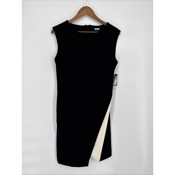 New DKNY Women's Size 6 Black Scuba Crepe Contrast Round Neck Sleeveless Dress - Picture 5 of 11